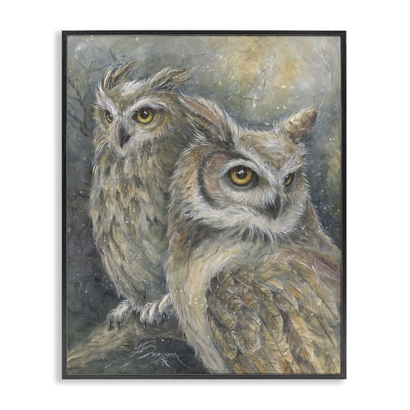 Stupell Industries Farmhouse Neutral Feathered Owl Pair Black Framed Giclee Art, 11 x 14, by Jody Bergsma