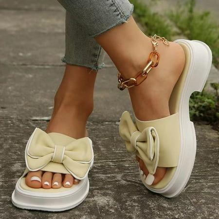 

ZHELIYO Women s sandals Ladies Summer Solid Color Simple Thick Bottoming Bow Soft Bottoming Large Size Sandals Slippers Yellow 8