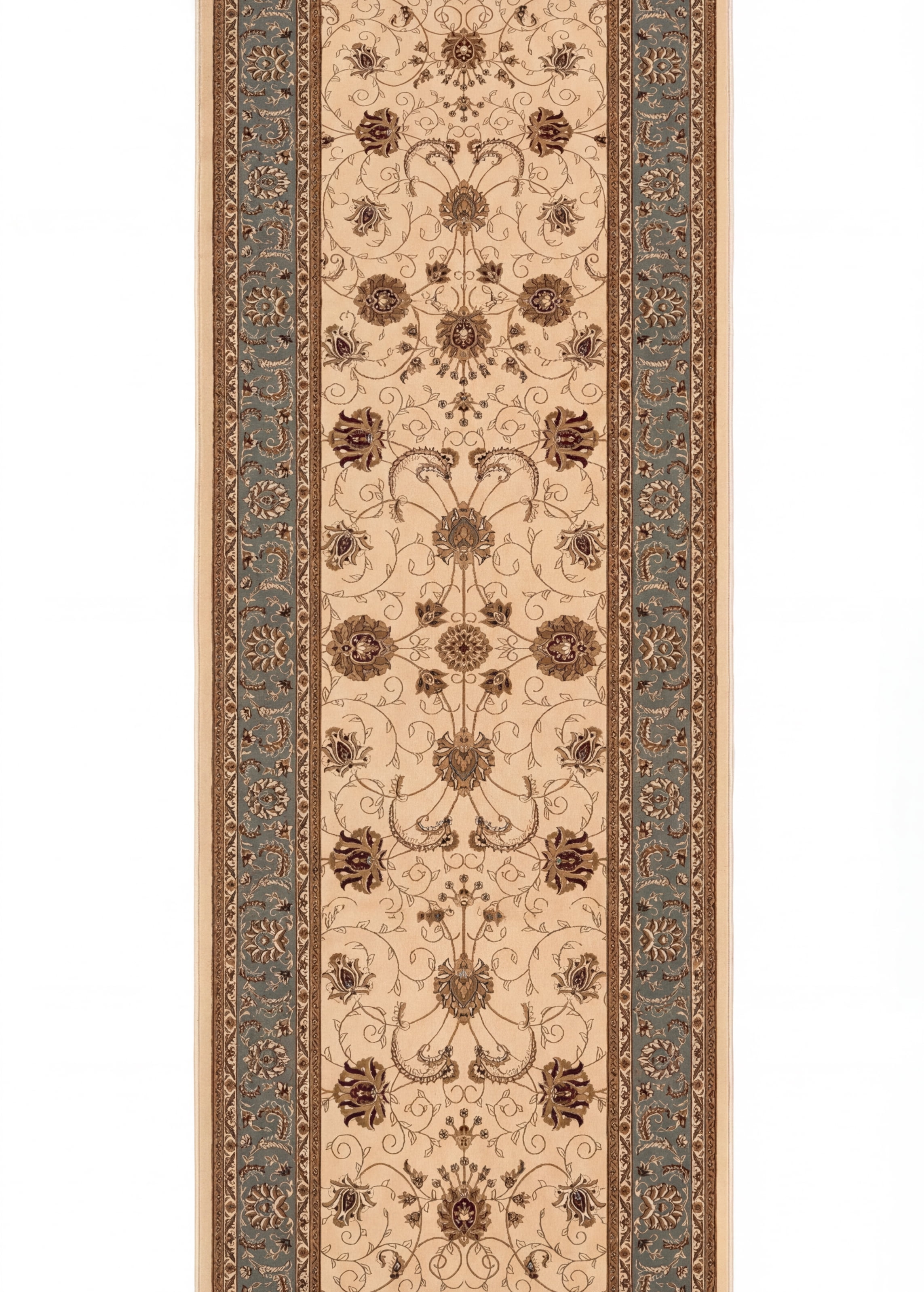 Tapis d'intérieur persan Rug Branch Majestic 2' x 12' (taille exacte : 2'3" x 12'), beige bleu, style traditionnel - Entrée, couloir, salle de bain et cuisine
