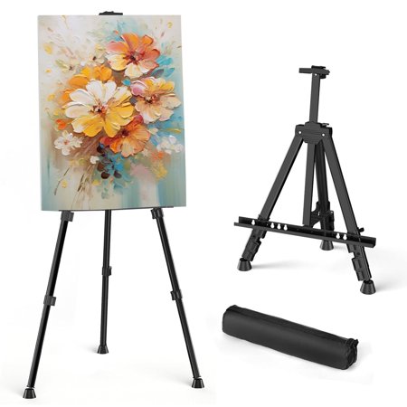 PLUSBRAVO Easel for Painting Artist Canvas Stand for Table-Top Floor Drawing and Displaying Portable Adjustable Aluminum Metal Tripod with Sturdy Bag(Black)
