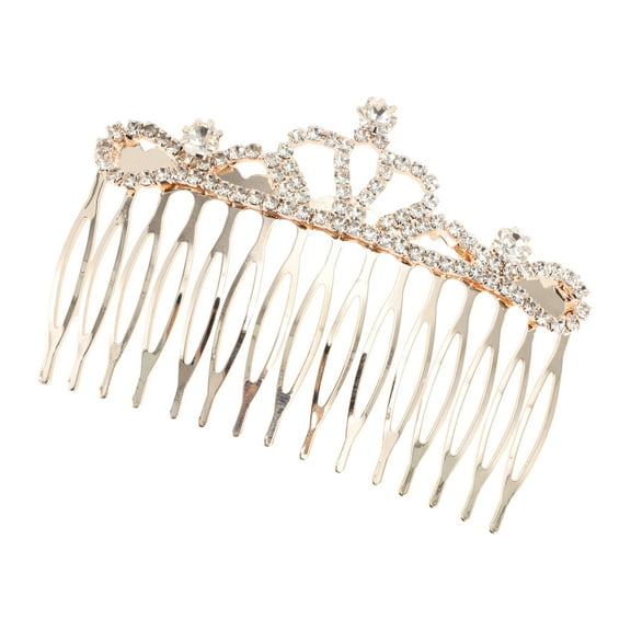1 Pc Women Rhinestone Hair Insert Comb for Straight Wavy Curly Hair Gold Tone Alloy