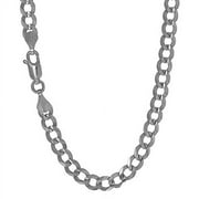 JewelStop 14k Solid White Gold 3.6 mm Cuban Curb Chain Necklace, Lobster Claw Clasp-22 Inches, 8.1gr.