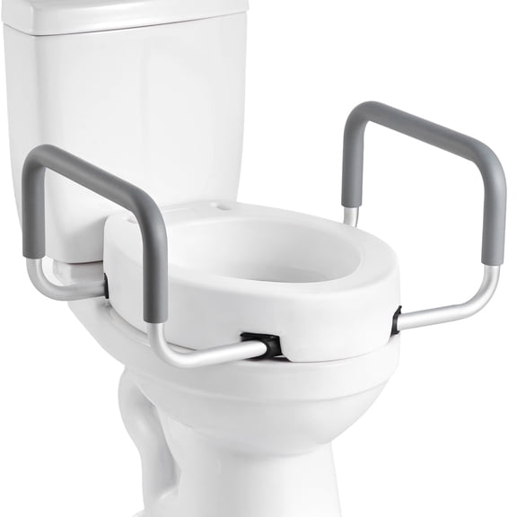 VEVOR Raised Toilet Seat with Arms, 300 lbs Load Capacity, 3.5-Inch Lift Height, Widened Commode Elevated Toilet Seat Riser with Padded Handles for Seniors, Elderly, Handicap, Disabled, and Adults