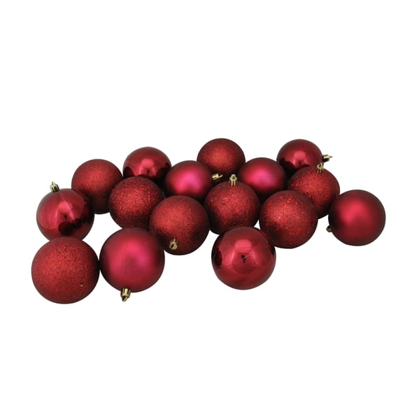 Northlight Shatterproof 4-Finish Christmas Ball Ornaments - 3" (75mm) - Burgundy - 16ct