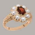 thumbnail image 2 of LBG British Made Solid 9k Rose Gold Natural Garnet & Cultured Pearl Womens Anniversary Ring - 33 size options - Size 12, 2 of 8