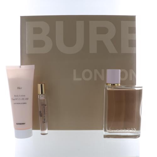BURBERRY HER WOMEN 3 PIECE GIFT SET 3.3 OZ EAU DE PARFUM SPRAY by