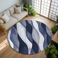 thumbnail image 3 of 6Ft Round Rug, Navy Blue Non-Skid Rubber Backing Large Area Rugs - Living Room Bedroom Home Office, Modern Moire Abstract Ripple Geometric Indoor Floor Mat Carpets Washable Rug, 3 of 9