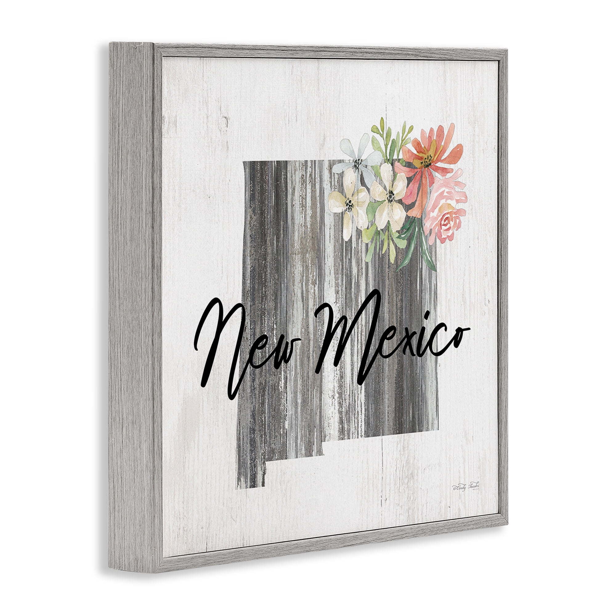 Stupell Industries Shabby Chic New Mexico Botanical & Floral Painting Gray Framed Art Print Wall Art, 17 x 17