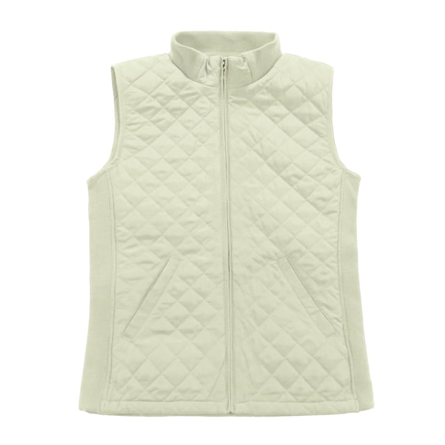 Bienzoe Gilet Matelassé Léger pour Femme, Doudoune Rembourrée, Mode, Fermeture Éclair, Veste Décontractée, Blanc Cassé, L