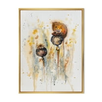 Designart 'Little Mouse Sitting On Poppies' Traditional Framed Canvas Wall Art Print