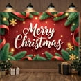 thumbnail image 2 of Red Background Christmas Banner Gold Snowflakes Merry Christmas Banner Pine Branches Red Ribbons Xmas Banner for Christmas Party Family Gathering Indoor Decoration, 2 of 8