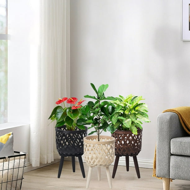 Maceta de madera tejida para plantas de interior y exterior, 32,5 x 21,8 x 21,8 cm, cesta de madera natural para suelo, decoración del hogar Yulucky