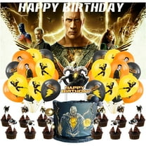 black adam Party Decorations Set Kit Latex Balloons Birthday Decor Cake Topper Banner Backdrop Fans