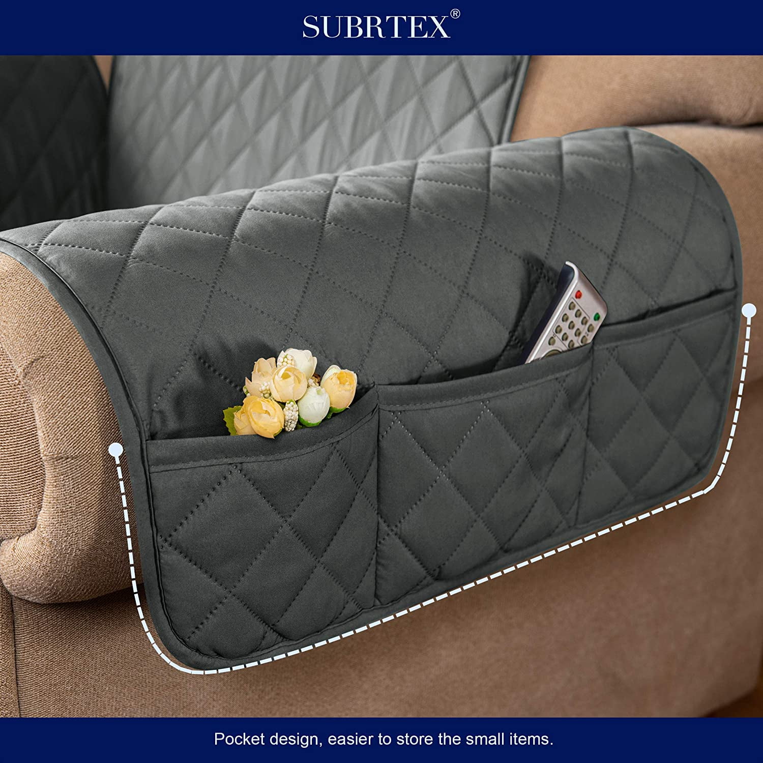 Subrtex 1-Piece Reversible Sofa Cover Quilted Slipcover (Armchair, Gray)