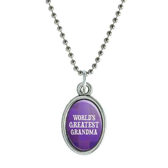 World's Greatest Grandma Grandmother Purple Antiqued Oval Charm Pendant with Chain