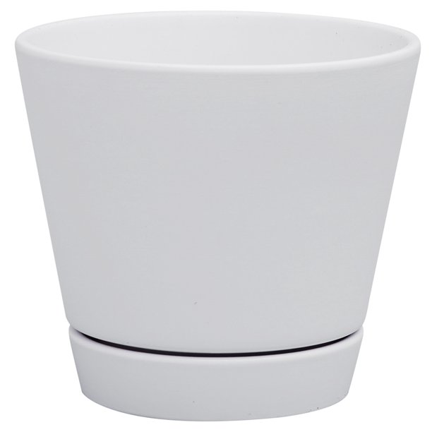 Mainstays Pottery 6" Matte White Ceramic Planter with Saucer Walmart