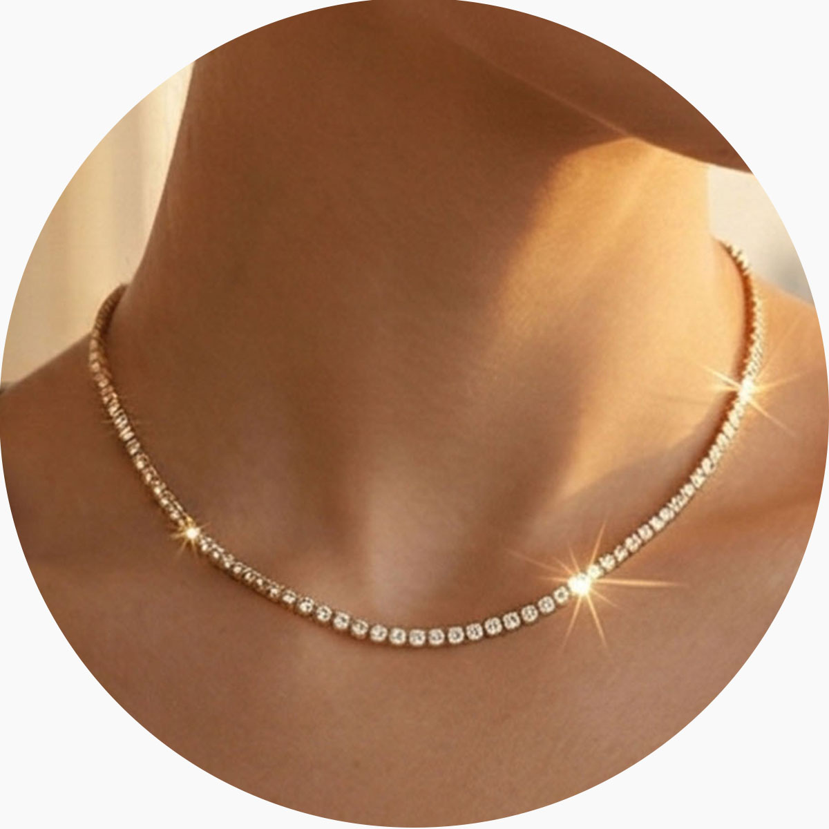 Tennis Necklace for Women, 14K Gold & Silver Plated Rhinestone Choker, Dainty Cubic Zirconia Faux Diamond Chain Jewelry