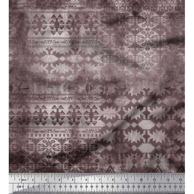 Soimoi Silk Fabric Aztec Southwestern Printed Craft Fabric by the Yard 42 Inch Wide
