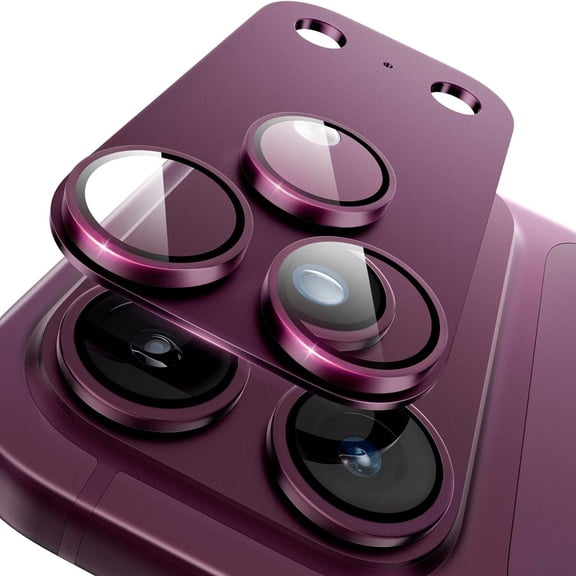 Metal Tempered Glass Camera Lens Protector for iPhone 18 Pro, Case-Friendly Strong Adsorption Full Cover,Burgundy