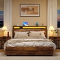 thumbnail image 3 of Bed Frame with 4 Storage Drawers & Headboard Metal Platform Bed with LED Lights USB Ports & Outlets Non-Slip Strong No Box Spring Needed, 3 of 8