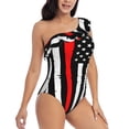 thumbnail image 3 of Haiem Firefighters USA Flag Women's One Piece Swimsuits Tummy Control One Shoulder Bathing Suits Ruffle Swimwear-Medium, 3 of 8
