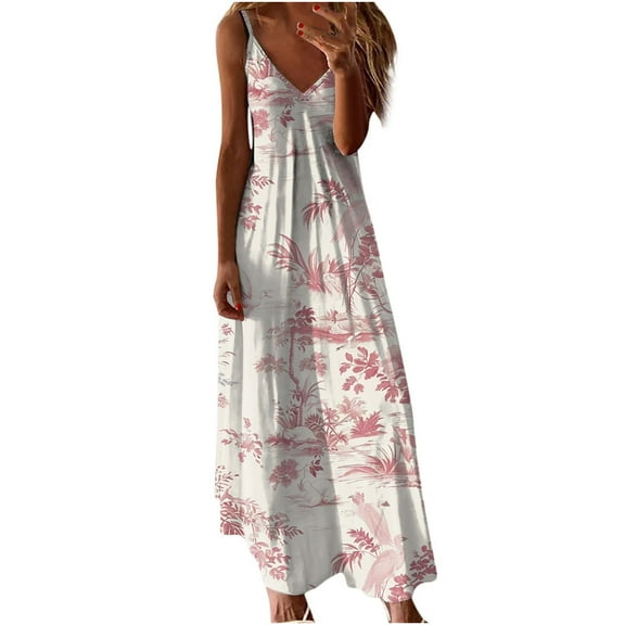 Giftesty Summer Dresses for Women Summer Print Casual Loose Sleevless V-Neck Dress