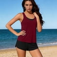 thumbnail image 5 of Hurxie 3 Piece Tankini Swimsuits for Women Swim Tank Top with Bra and High Waist Boy Shorts with Pockets Wine,2XL, 5 of 6