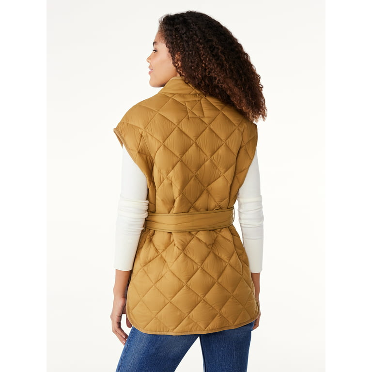 Free Assembly Women's Quilted Vest with Belt, Sizes XS-XXL 