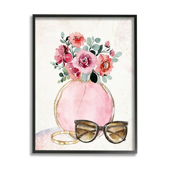 Stupell Industries Pink Bouquet & Sunglasses Botanical & Floral Painting Black Framed Art Print Wall Art, 11 x 14
