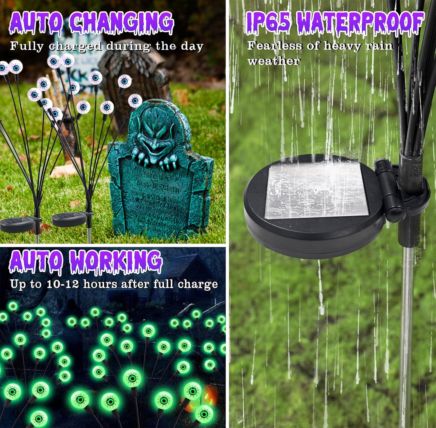 Inadays Halloween Decorations Outdoor Halloween Decor Solar Scary Eyeball Lights 2Pack 16LEDs Waterproof Green Eyeball Swaying Firefly Light With 2 Modes For Garden/Yard/Patio/Party Decor, Green