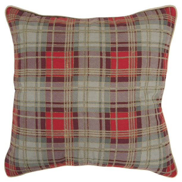 Rizzy Home Decorative Downfilled Throw Pillow Plaid 20"X20" Red