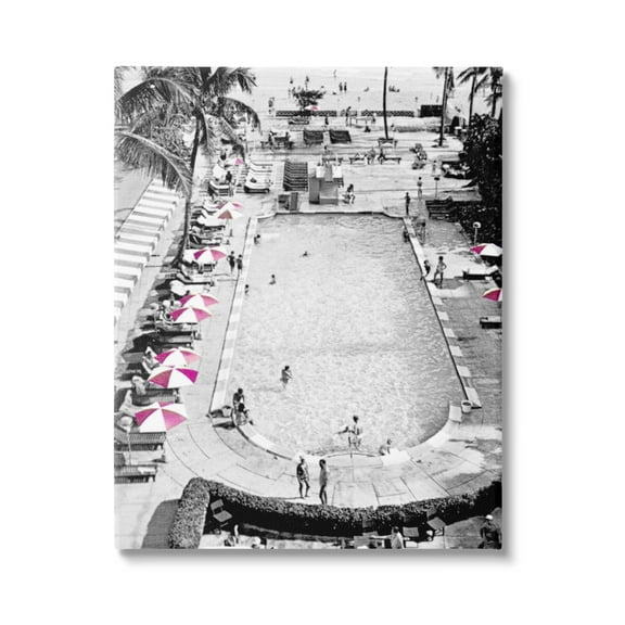 Stupell Industries Vintage Summer Resort Beach Pool Coastal Painting Gallery Wrapped Canvas Print Wall Art
