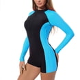 thumbnail image 3 of inhzoy Women Solid Long Sleeve Upf 50+ Boyleg Swimsuit One Piece Shorty Wetsuit for Surf/Dive/Swim Black&Sky Blue L, 3 of 5