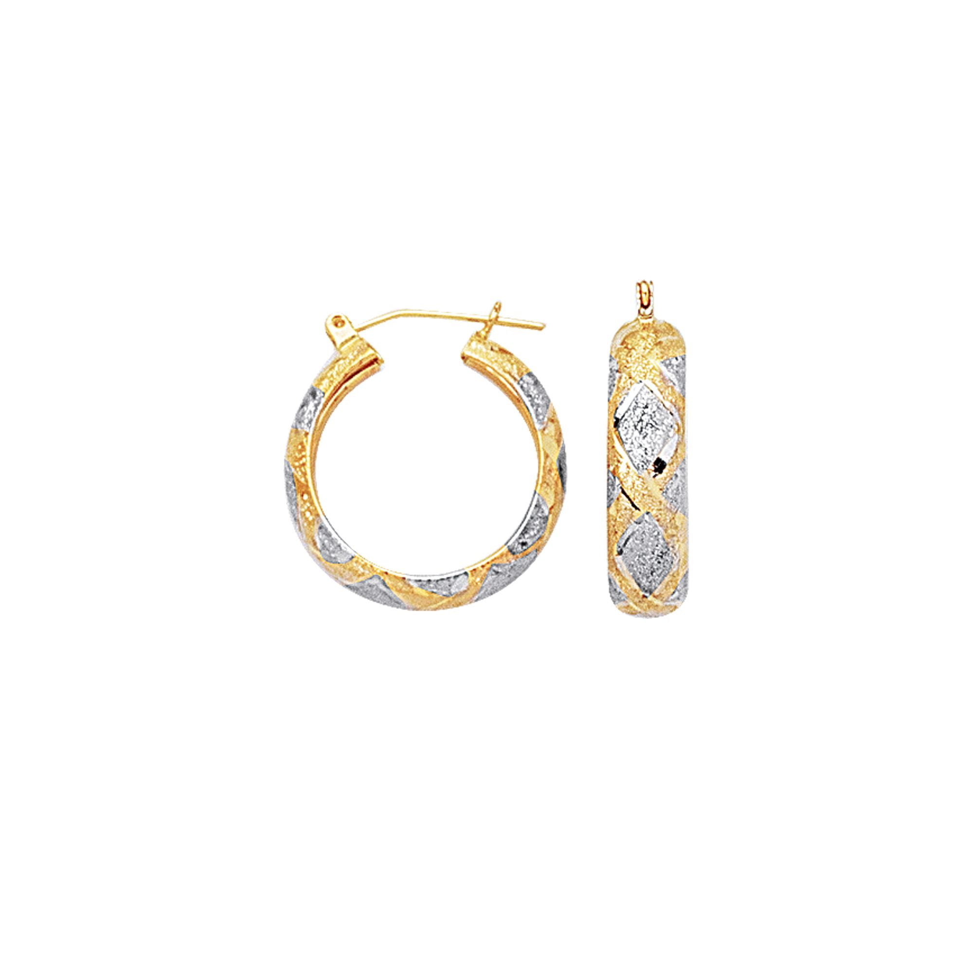 10K Yellow Rose or White Gold Shiny Diamond Cut Sparkle Earrings Hoops with Hinged by IcedTime 