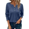 thumbnail image 2 of Blue Women's Long Sleeve T-shirt, Women'S Button Long Sleeve T Shirt Round Neck Casual Tunic Top,Women's Long sleeve T-shirt S, 2 of 8