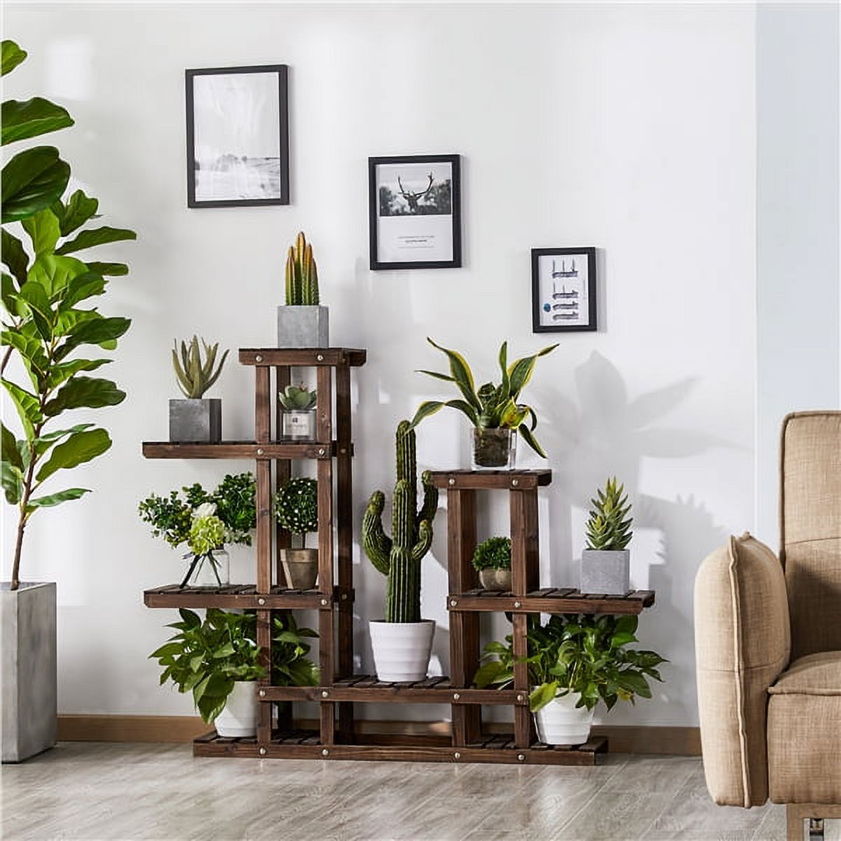 SmileMart 6-Tier Wooden Flower and Plant Display Stand for Garden, 38" H, Brown - image 2 of 9