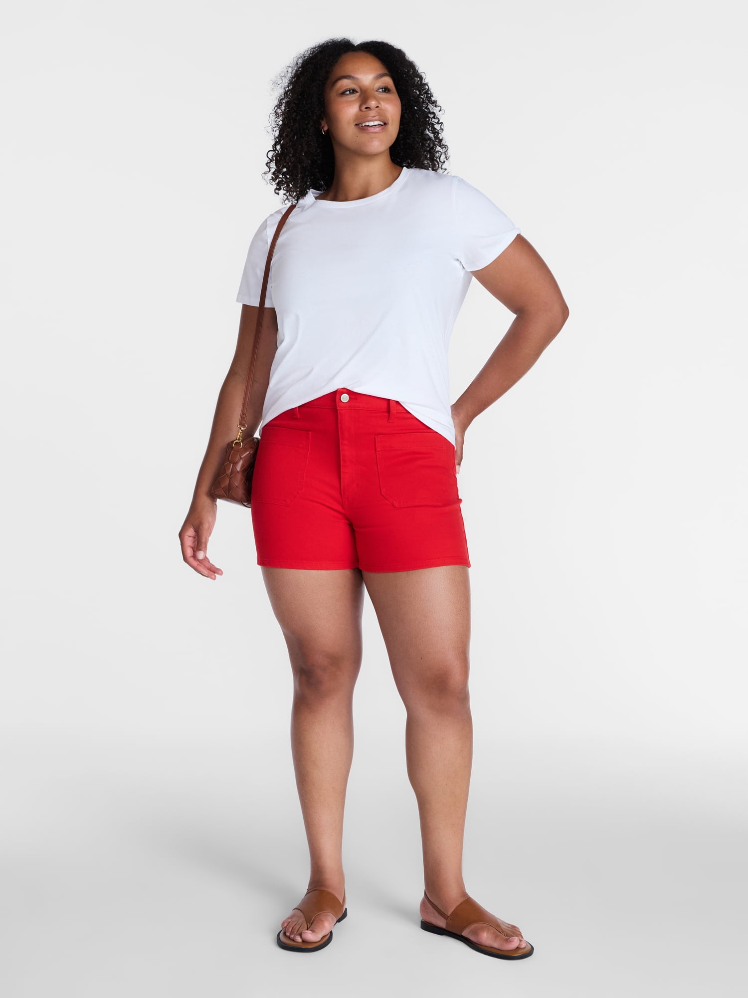 Time and Tru Women's High Rise Patch Pocket Denim Short, 4" Inseam, Sizes 0-20