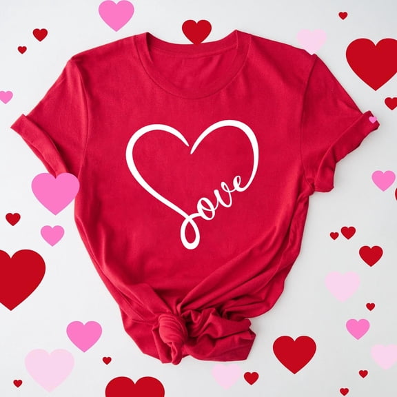 mihongmao Valentine Tee Shirts for Women Lover Printed T-shirt Round Neck Short Sleeved Top Red 2X