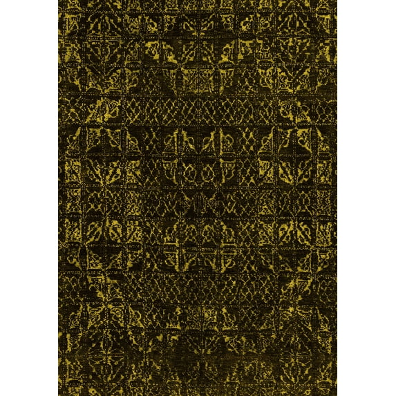 Ahgly Company Machine Washable Indoor Rectangle Abstract Yellow Modern Area Rugs, 7' x 10'