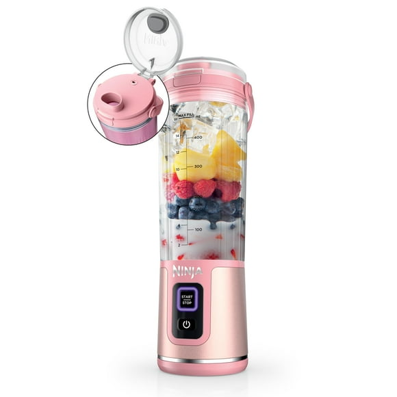 Ninja Blast Portable Blender Cordless 18oz. Vessel Personal Blender For-Shakes and Smoothies BPA Free Leakproof-Lid and Sip Spout USB-C Rechargeable Dishwasher Safe Parts Tinted Pink BC151PK