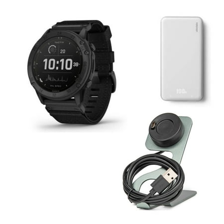 Garmin tactix Delta Solar Edition GPS Smartwatch with Nylon Band Bundle with 6000mAh Portable Power Bank and Portable Charger Stand and USB Charging Cable (3 Items)