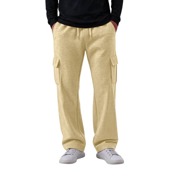 Men's Baggy Sweatpants Heavyweight Fleece Cargo Pants Wide Leg Loose Fit Casual Joggers Sweat Pants for Men with Pockets