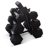 HolaHatha Hexagonal Dumbbell Free Hand Weight Set, 5, 10, & 15 Lbs, Black