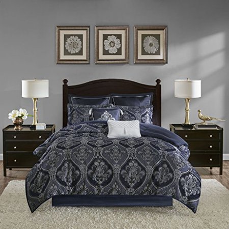 Madison Park Ingrid 8 Piece Chenille Jacquard Comforter Set Blue
