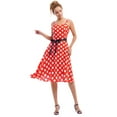 thumbnail image 6 of IBTOM CASTLE Women Vintage Polka Dots Spaghetti Strap Dress 1950s Rockabilly Cocktail Tea Party Homecoming Swing Dresses XL Red, 6 of 8