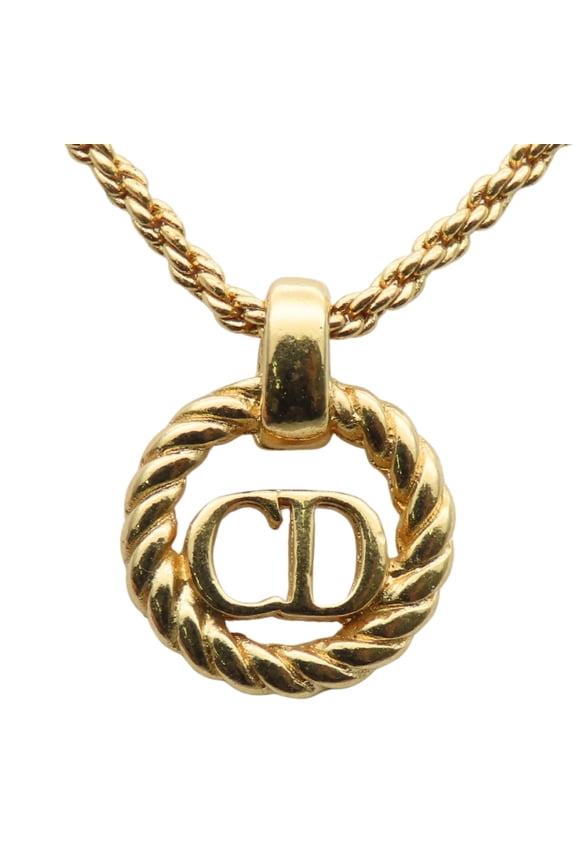 Pre-Owned Christian Dior CD Logo Twist Metal Necklace, Gold Plated, GP, Women's (Good)