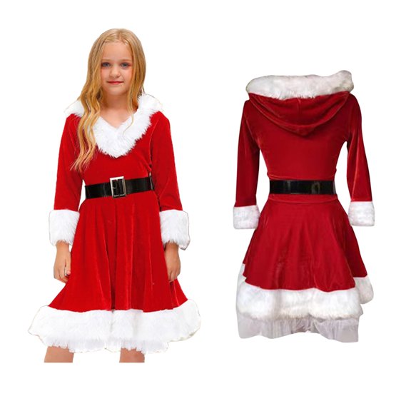 Santa Claus Dress for Girls Girls Christmas Dresses Long Sleeve Christmas Dress Christmas Outfits Kids Holiday Dress 8-10 Years