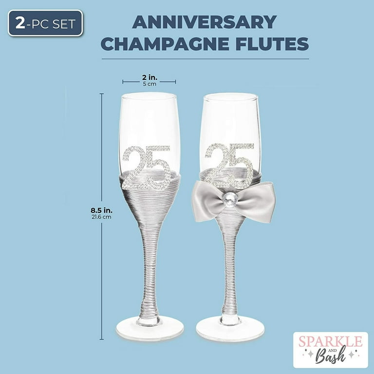 Silver 25th Anniversary Champagne Flutes (Set of 2) 