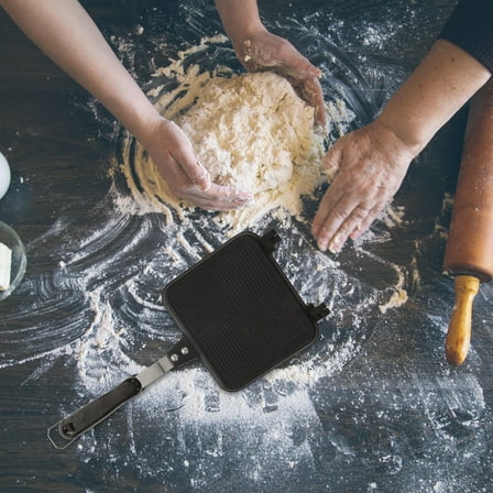 Supvox Double Sided Black Sandwich Toaster Nonstick Frying Pan for Kitchen Breakfast and Grilled Sandwiches