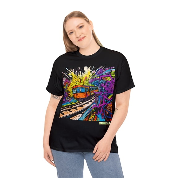 Unisex Heavy Cotton T-Shirt Insane Vibrant Color Train Off Track 018